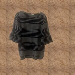 Max Studio Navy and White Striped Blouse